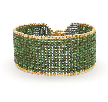 Brazalete Telar Dorado Medio Liso Turquesa